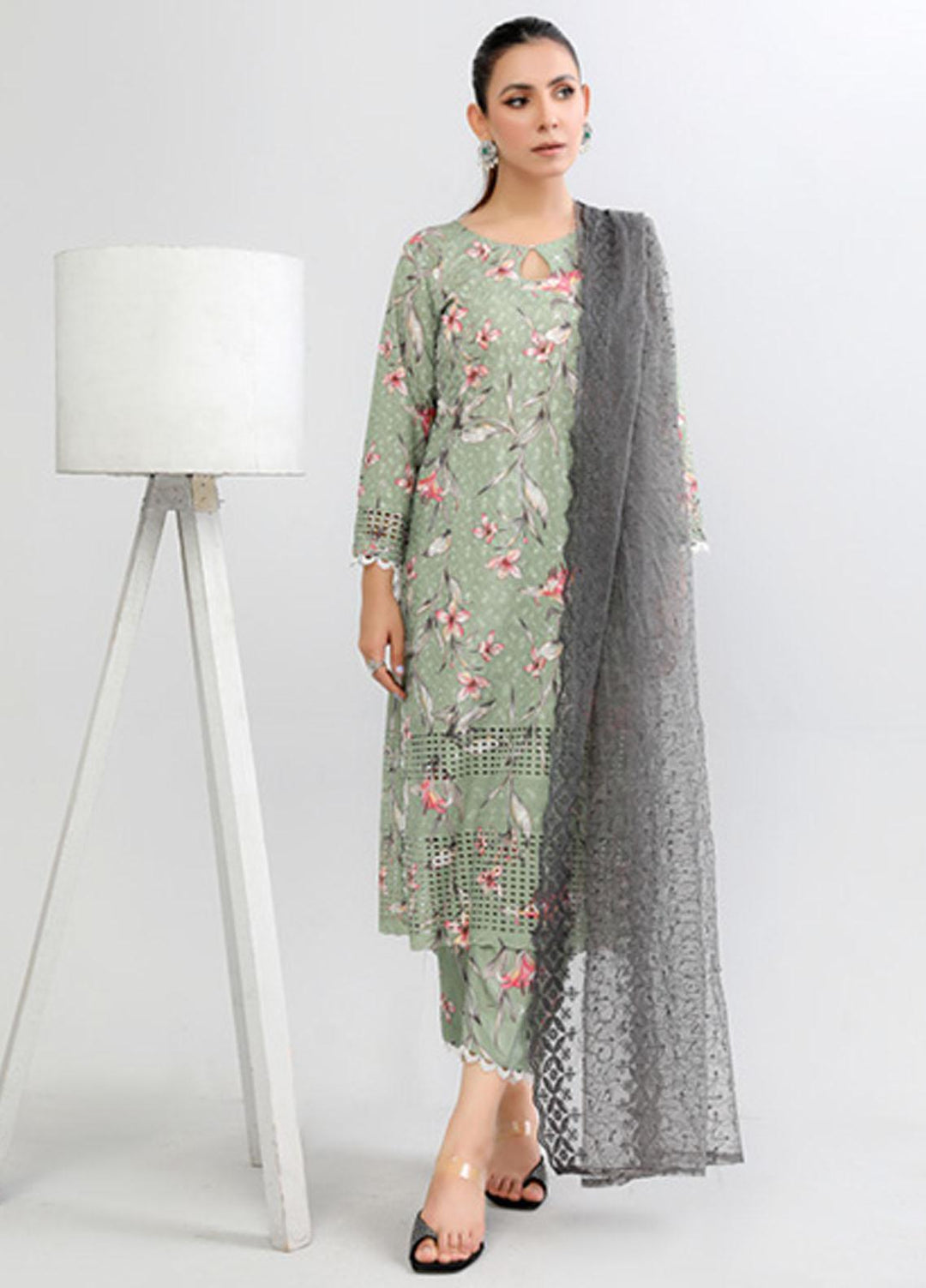 PrintKari By Noorma Kaamal Chikankari Schiffli Suits Unstitched 3 Piece NK23PK NK-DCP-07 - Summer Collection
