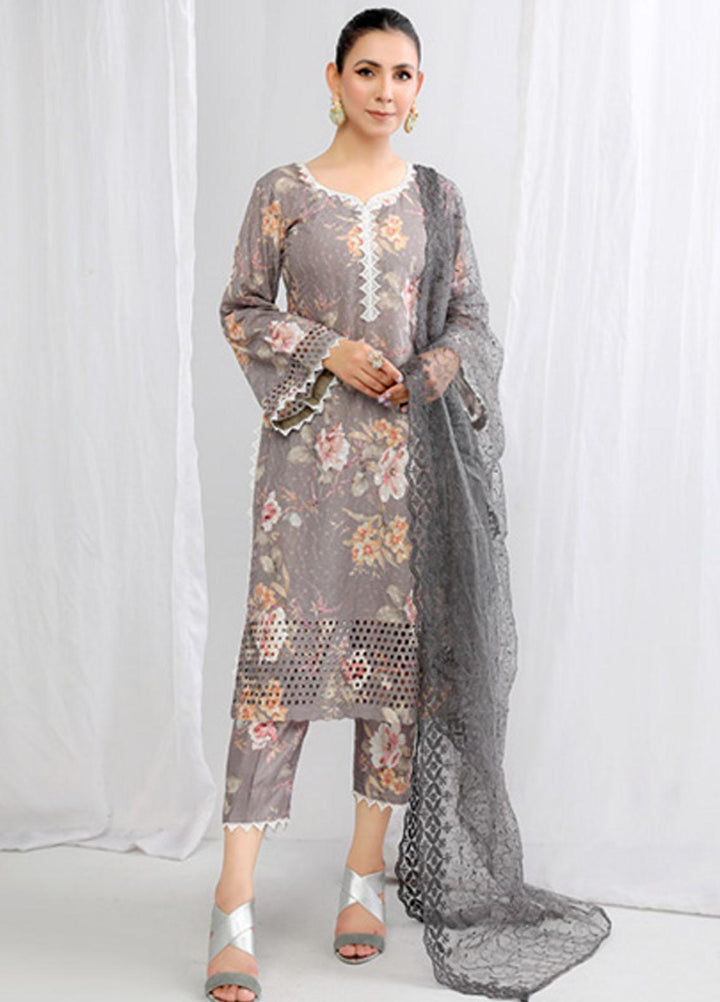 PrintKari By Noorma Kaamal Chikankari Schiffli Suits Unstitched 3 Piece NK23PK NK-DCP-08 - Summer Collection
