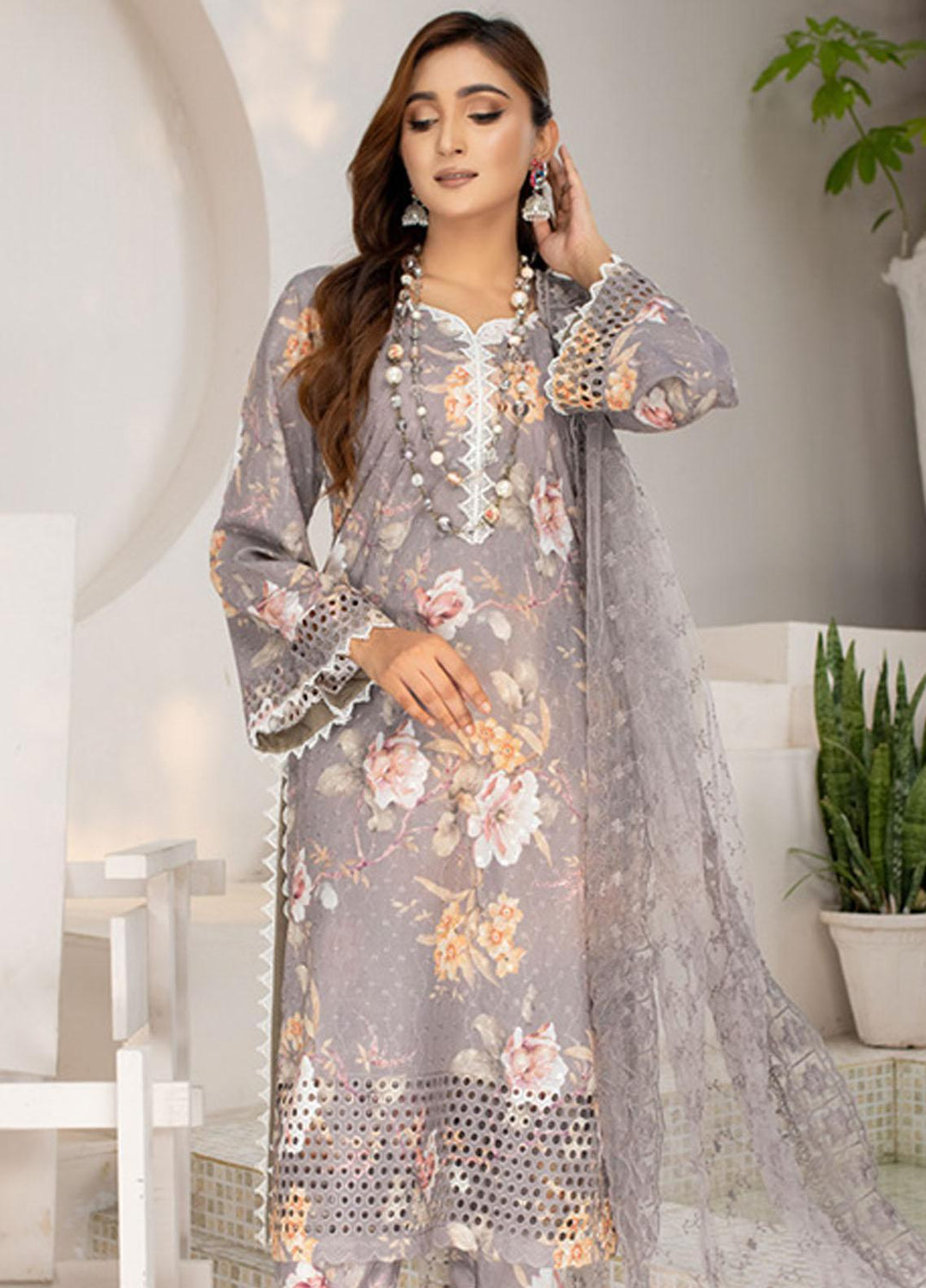PrintKari By Noorma Kaamal Chikankari Schiffli Suits Unstitched 3 Piece NK23PK NK-DCP-08 - Summer Collection