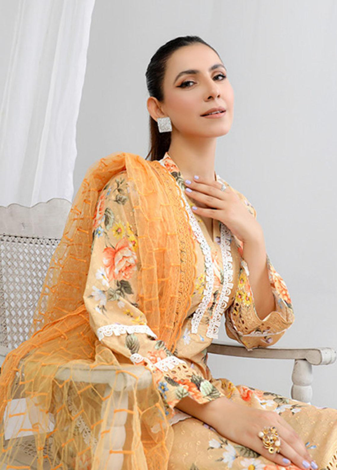 PrintKari By Noorma Kaamal Chikankari Schiffli Suits Unstitched 3 Piece NK23PK NK-DCP-10 - Summer Collection