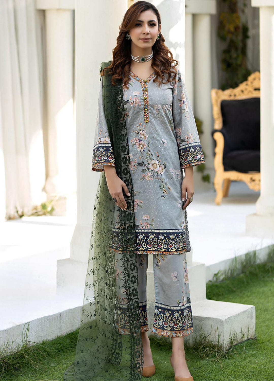 Printkari By Noorma Kaamal Chikankari Schiffli Suits Unstitched 3 Piece NK24PK NK-LPK-02 Louts - Summer Collection