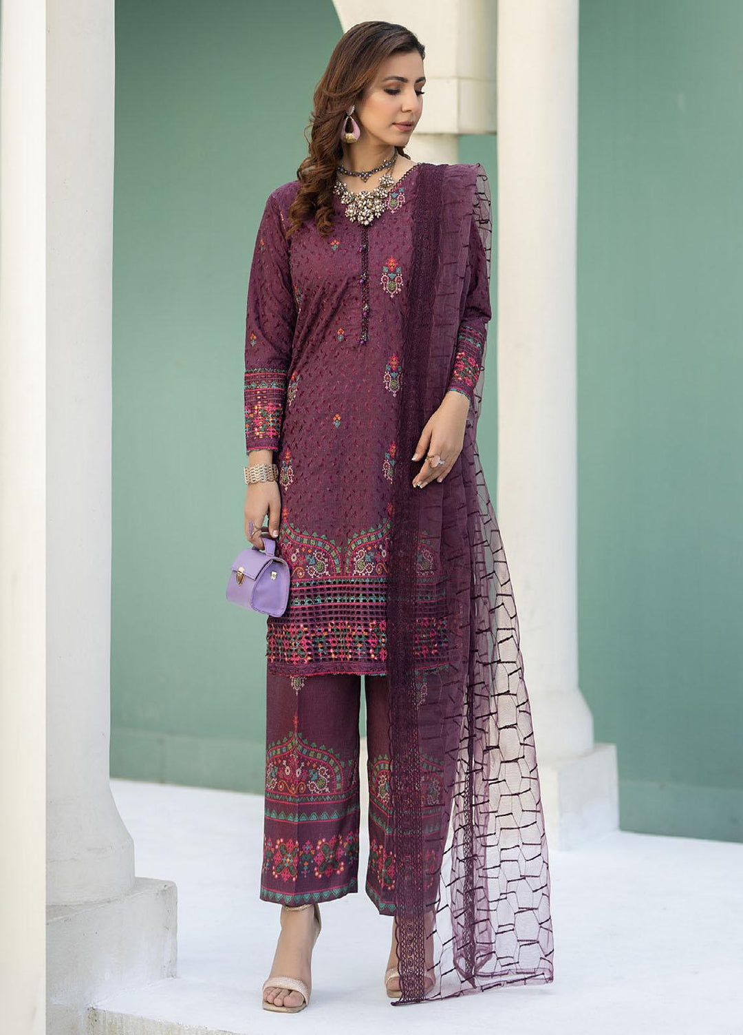 Printkari By Noorma Kaamal Chikankari Schiffli Suits Unstitched 3 Piece NK24PK NK-LPK-04 Gazania - Summer Collection