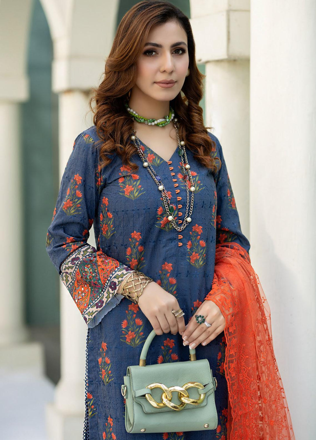 Printkari By Noorma Kaamal Chikankari Schiffli Suits Unstitched 3 Piece NK24PK NK-LPK-07 Carnation - Summer Collection