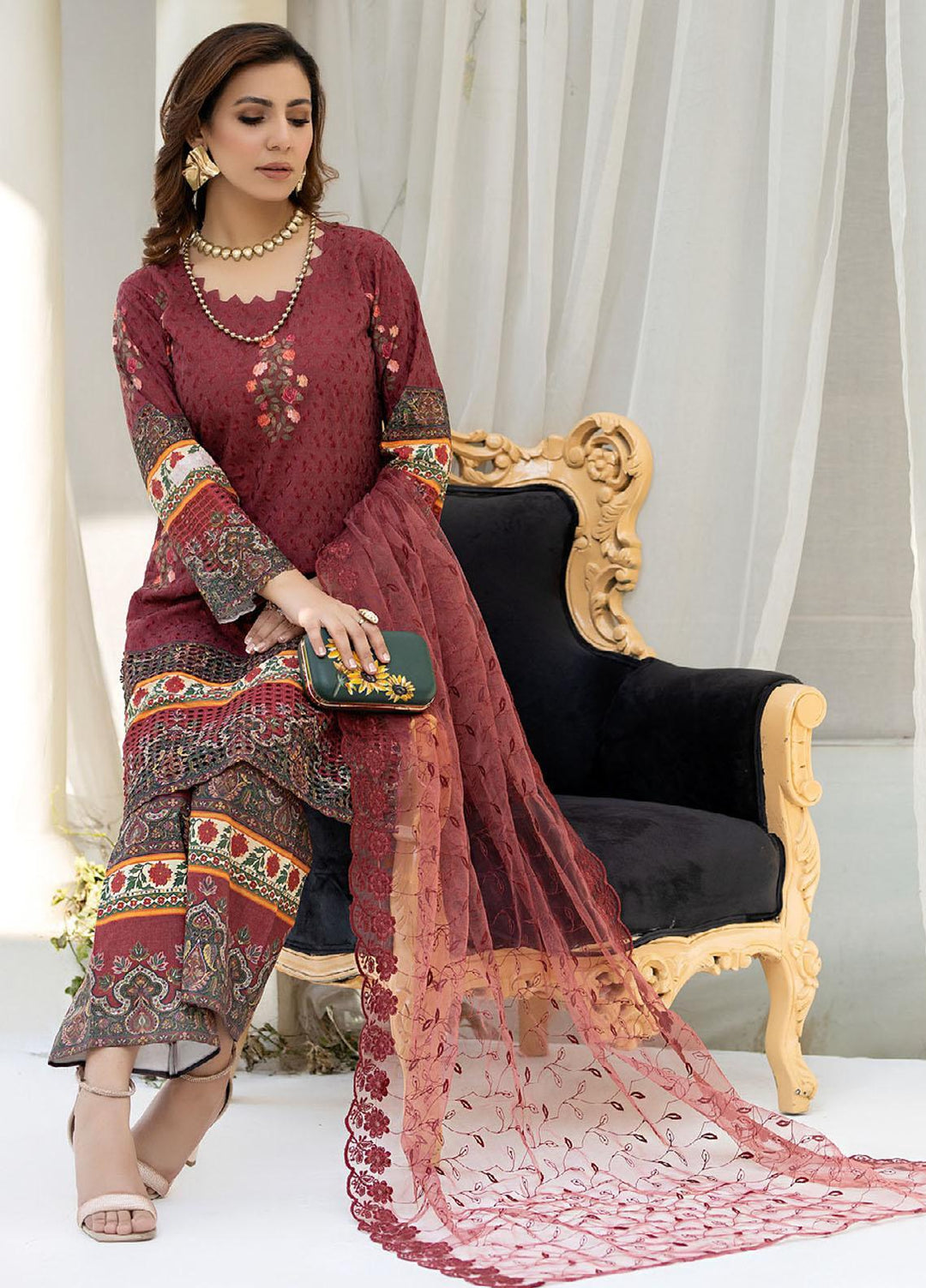 Printkari By Noorma Kaamal Chikankari Schiffli Suits Unstitched 3 Piece NK24PK NK-LPK-10 Azalea - Summer Collection