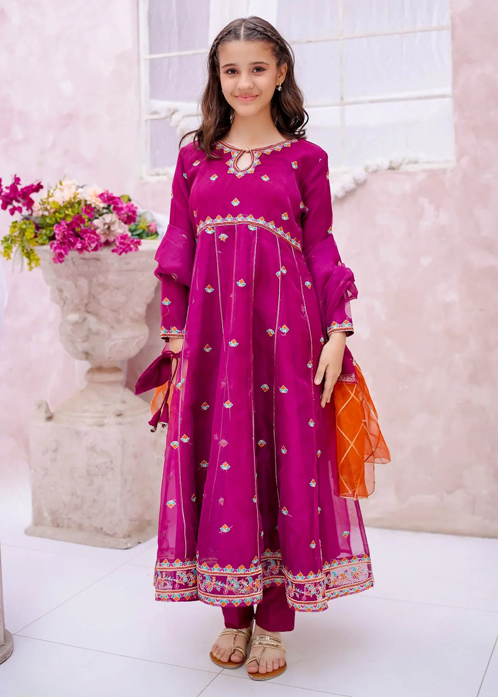 Modest Girls RTW Embroidered Organza 3 Piece Suit Purple Wedding Collection