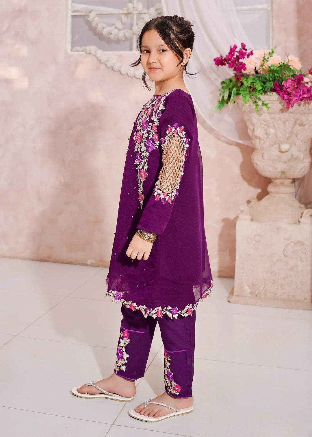 Modest Girls RTW Embroidered Chiffon 3 Piece Suit Pearl Cape Wedding Collection