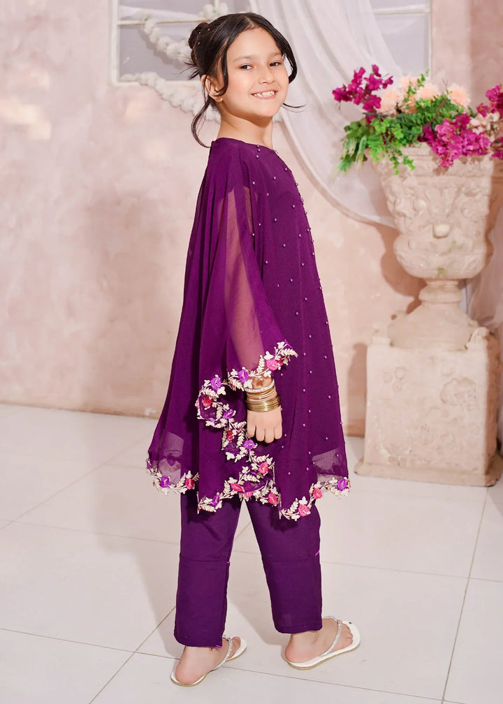 Modest Girls RTW Embroidered Chiffon 3 Piece Suit Pearl Cape Wedding Collection
