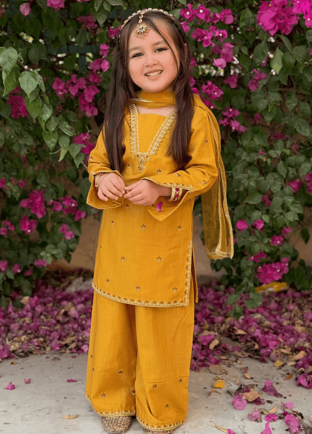 Modest Girls Pret Embroidered Lawn 3 Piece Suit Yellow - Wedding Collection