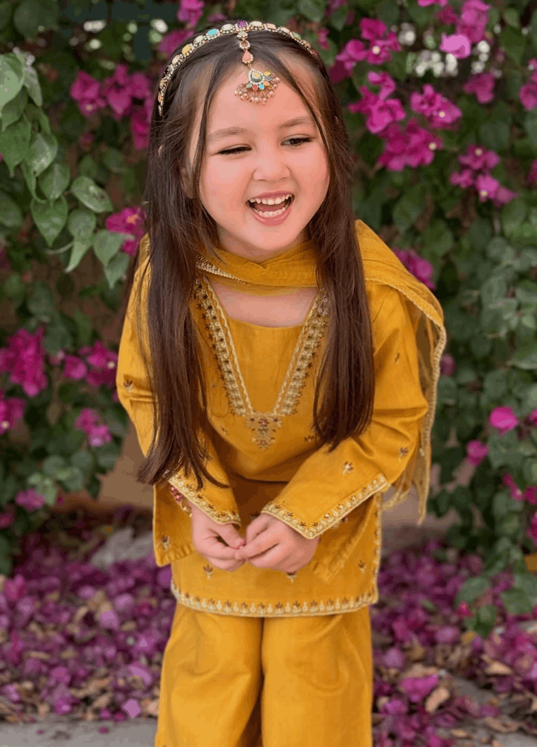 Modest Girls Pret Embroidered Lawn 3 Piece Suit Yellow - Wedding Collection