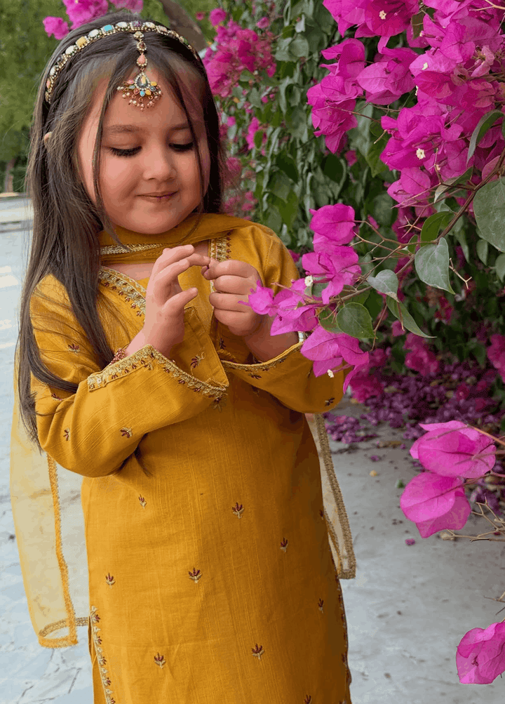 Modest Girls Pret Embroidered Lawn 3 Piece Suit Yellow - Wedding Collection