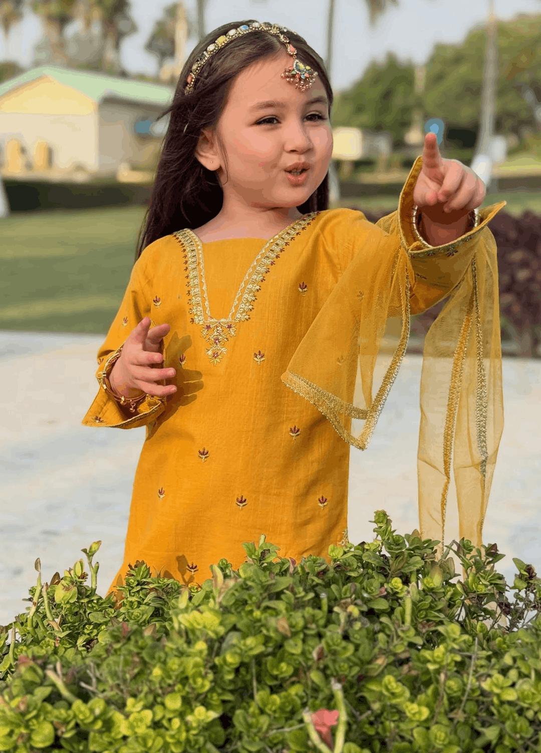 Modest Girls Pret Embroidered Lawn 3 Piece Suit Yellow - Wedding Collection