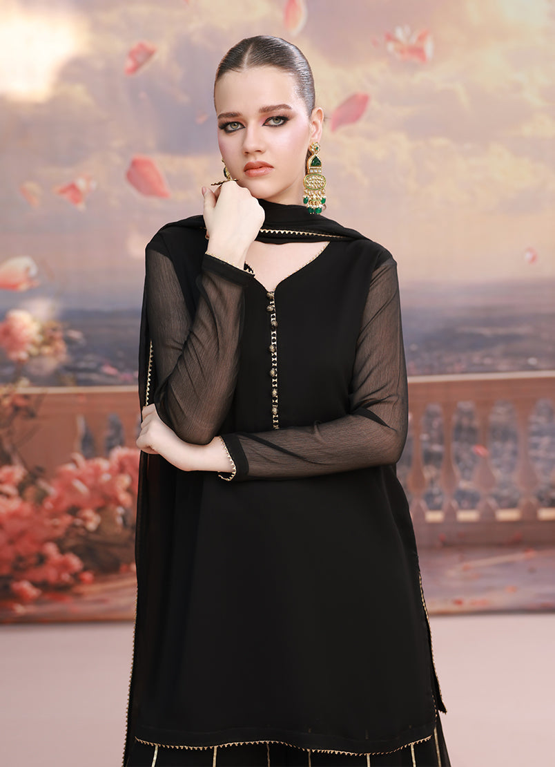 Golden Hour by Ripret RTW Embroidered Chiffon 3 Piece Suit Mystic Dusk RP-2601-F01 - Festive Collection