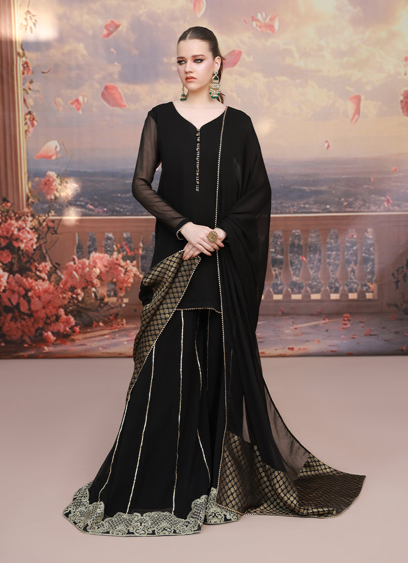Golden Hour by Ripret RTW Embroidered Chiffon 3 Piece Suit Mystic Dusk RP-2601-F01 - Festive Collection