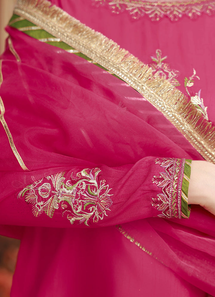 Golden Hour by Ripret RTW Embroidered Raw Silk 3 Piece Suit Fuschia Bloom RP-2601-F04 - Festive Collection
