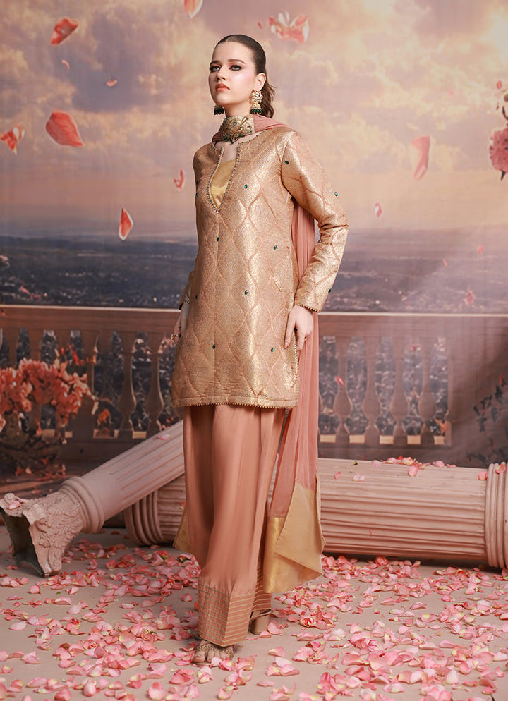 Golden Hour by Ripret RTW Embroidered Cotton Silk 3 Piece Suit Blush Rose RP-2601-F07 - Festive Collection