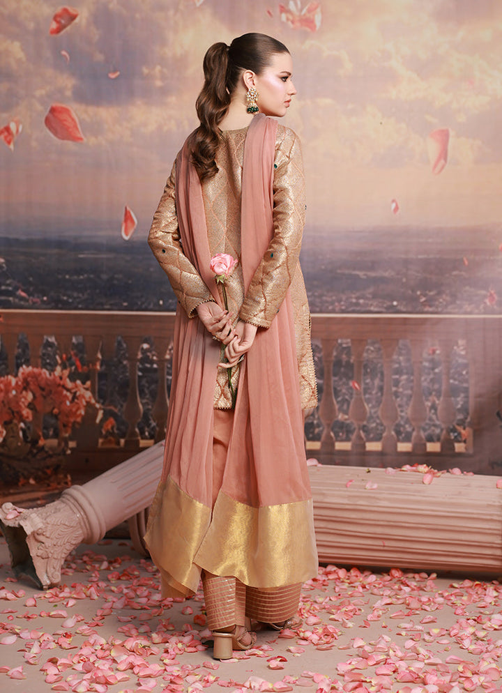 Golden Hour by Ripret RTW Embroidered Cotton Silk 3 Piece Suit Blush Rose RP-2601-F07 - Festive Collection