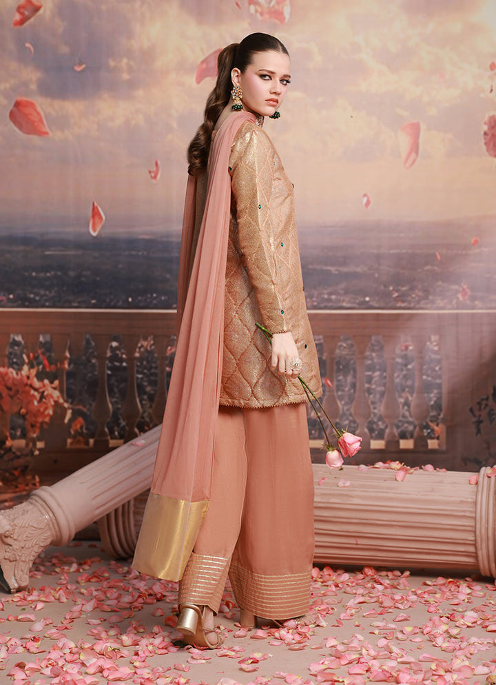 Golden Hour by Ripret RTW Embroidered Cotton Silk 3 Piece Suit Blush Rose RP-2601-F07 - Festive Collection
