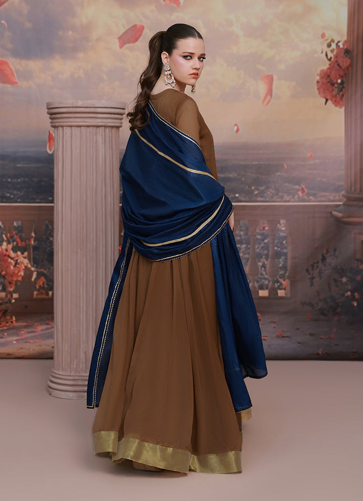 Golden Hour by Ripret RTW Embroidered Chiffon 2 Piece Suit Brown Aura RP-2601-F06 - Festive Collection