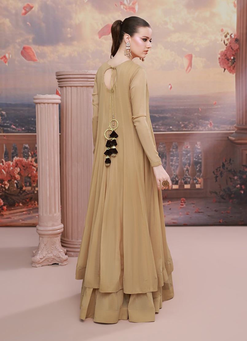 Golden Hour by Ripret RTW Embroidered Chiffon 2 Piece Suit Amber Sands RP-2601-F09 - Festive Collection