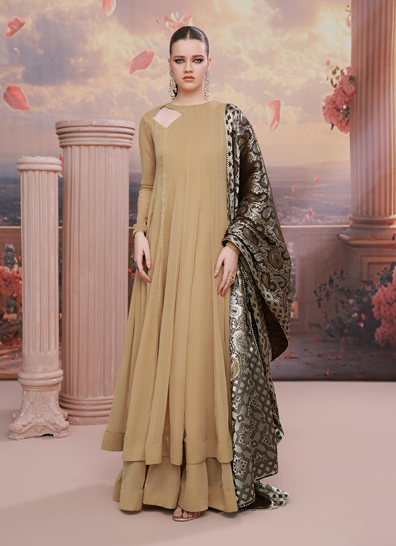 Golden Hour by Ripret RTW Embroidered Chiffon 2 Piece Suit Amber Sands RP-2601-F09 - Festive Collection