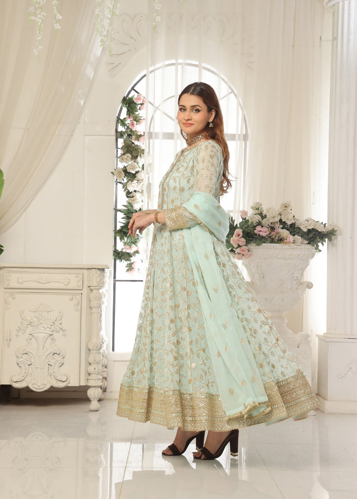 Zardozi Dreams by Abaan Zohan RTW Embroidered chiffon 3 Piece Suit Zar-e-Firdaus Mint Green - Festive Collection