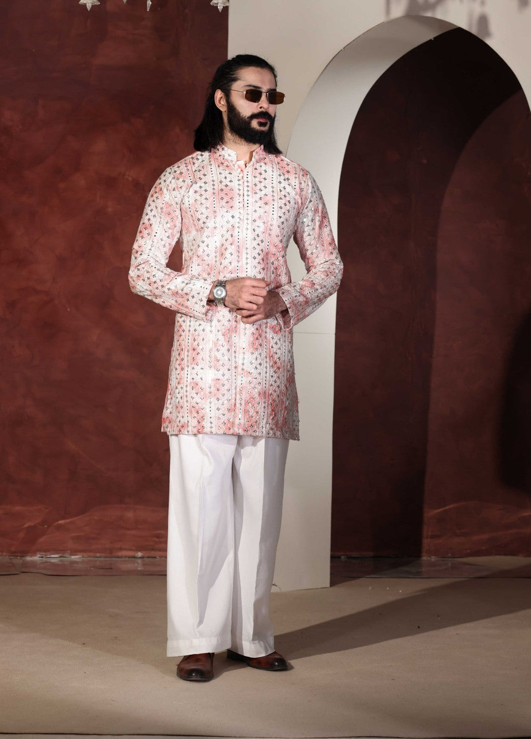 Rangari by Edge Republic Men RTW Embroidered Blended Cotton 2 Pcs Pink CK 766  - Festive Collection