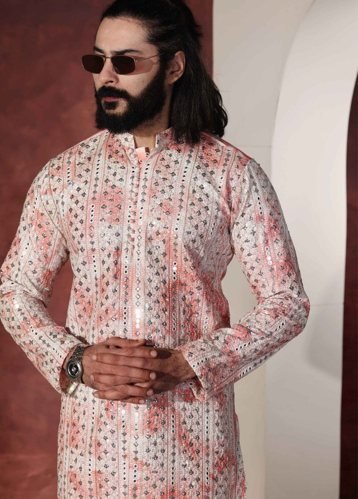 Rangari by Edge Republic Men RTW Embroidered Blended Cotton 2 Pcs Pink CK 766  - Festive Collection