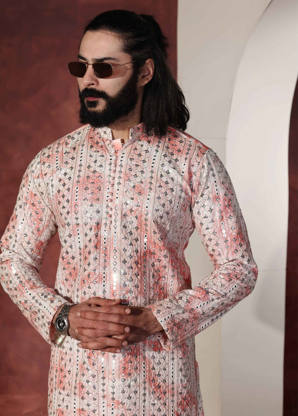 Rangari by Edge Republic Men RTW Embroidered Blended Cotton 2 Pcs Pink CK 766  - Festive Collection