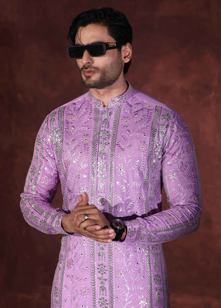 Rangari by Edge Republic Men RTW Embroidered Blended Cotton 2 Pcs Purple CK 763  - Festive Collection