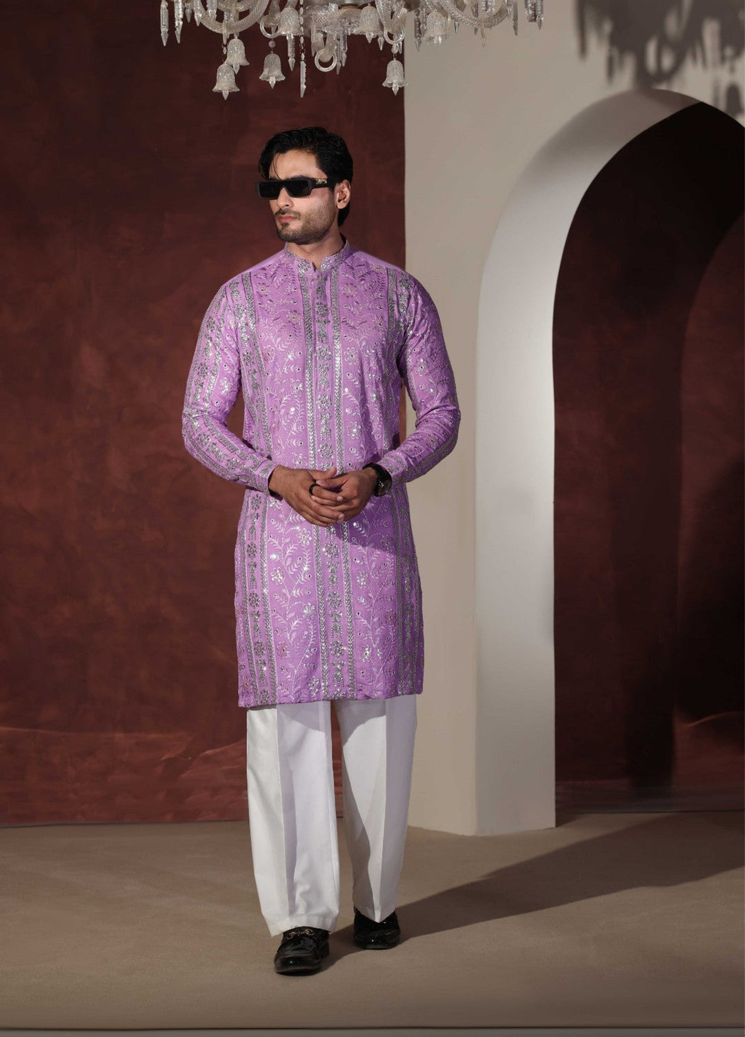 Rangari by Edge Republic Men RTW Embroidered Blended Cotton 2 Pcs Purple CK 763  - Festive Collection