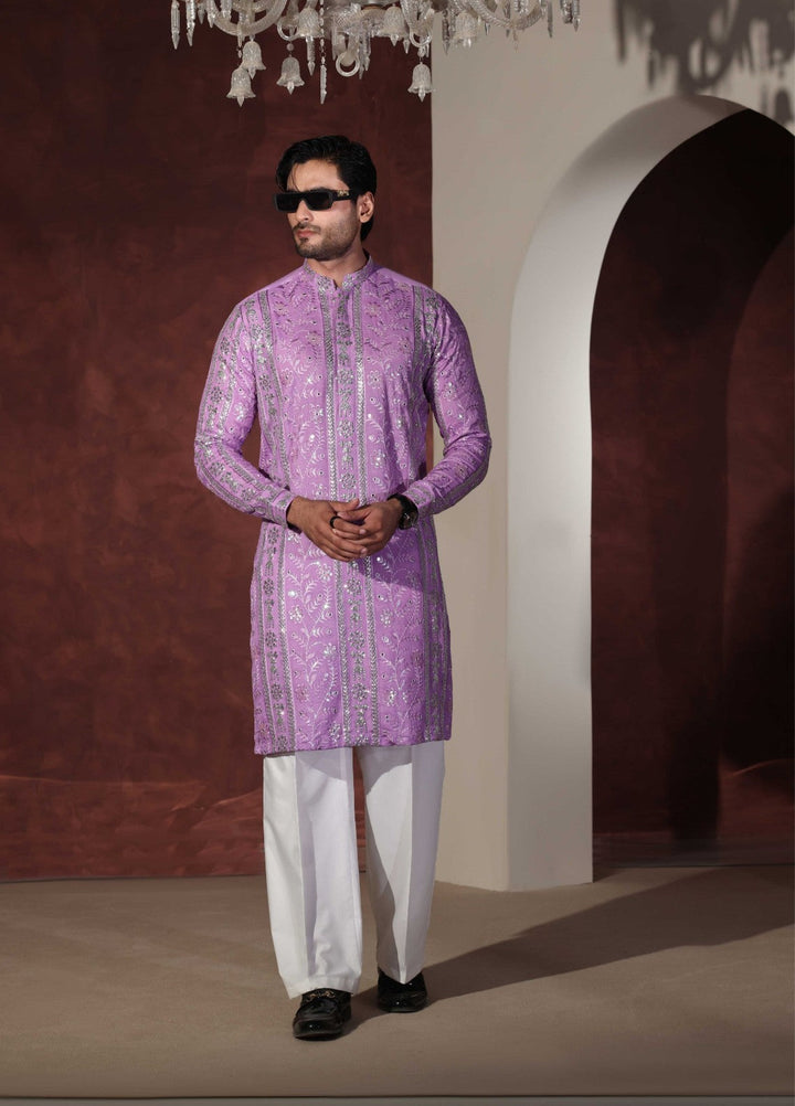 Rangari by Edge Republic Men RTW Embroidered Blended Cotton 2 Pcs Purple CK 763  - Festive Collection