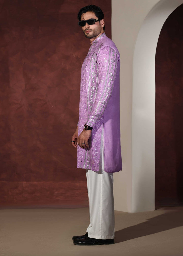 Rangari by Edge Republic Men RTW Embroidered Blended Cotton 2 Pcs Purple CK 763  - Festive Collection