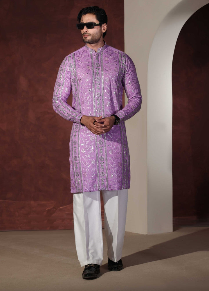 Rangari by Edge Republic Men RTW Embroidered Blended Cotton 2 Pcs Purple CK 763  - Festive Collection