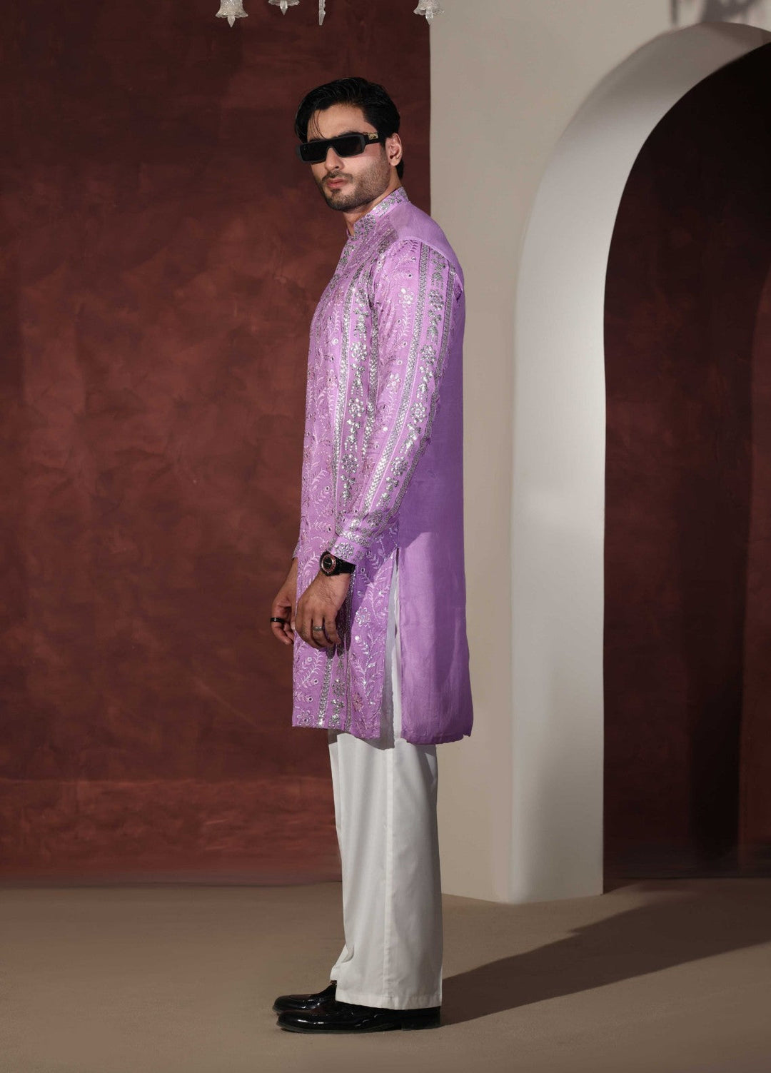 Rangari by Edge Republic Men RTW Embroidered Blended Cotton 2 Pcs Purple CK 763  - Festive Collection