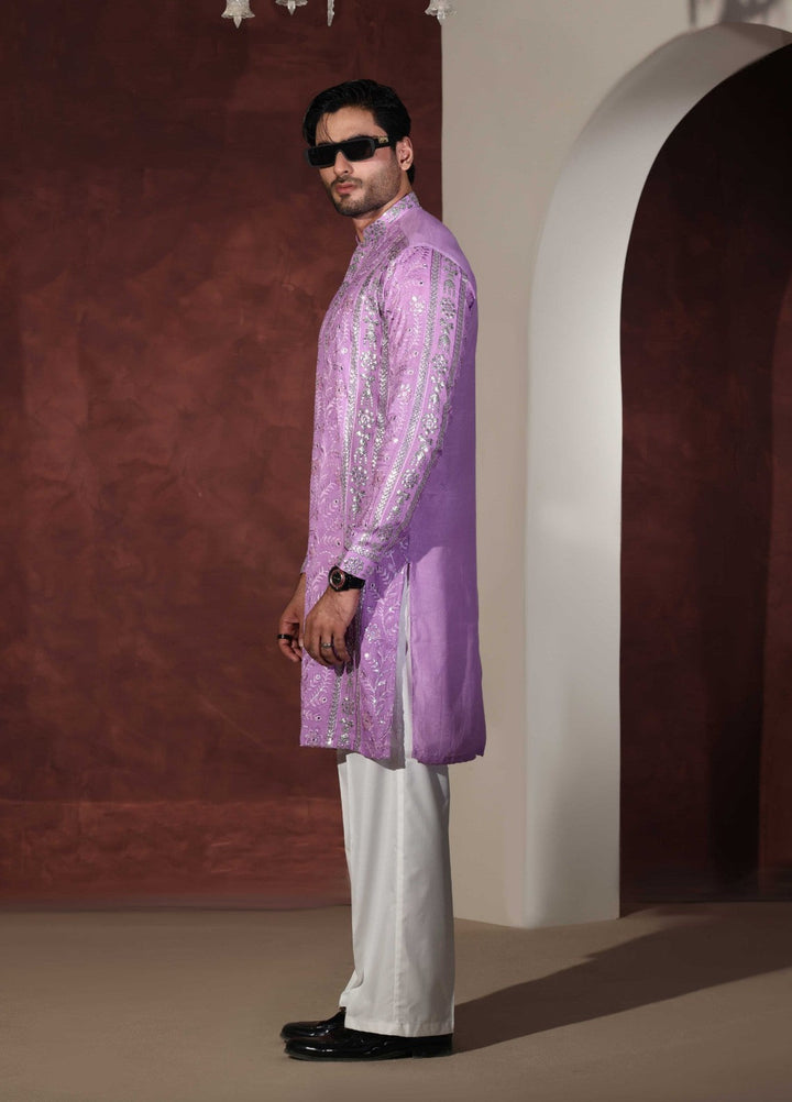 Rangari by Edge Republic Men RTW Embroidered Blended Cotton 2 Pcs Purple CK 763  - Festive Collection