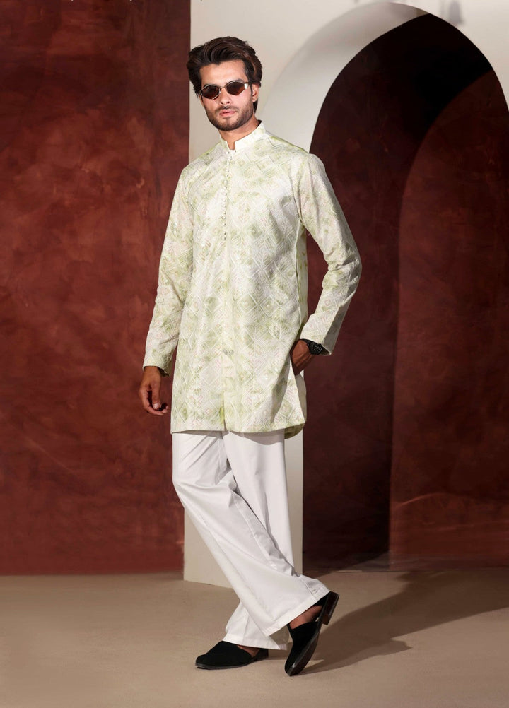 Rangari by Edge Republic Men RTW Embroidered Blended Cotton 2 Pcs Green CK 769 - Festive Collection