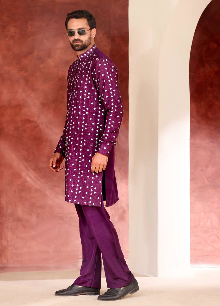 Rangari by Edge Republic Men RTW Embroidered Blended Cotton 2 Pcs Dark Purple CK 776 - Festive Collection