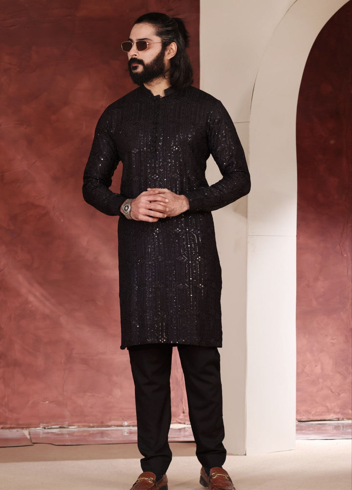 Rangari by Edge Republic Men RTW Embroidered Blended Cotton 2 Pcs Black CK 775  - Festive Collection