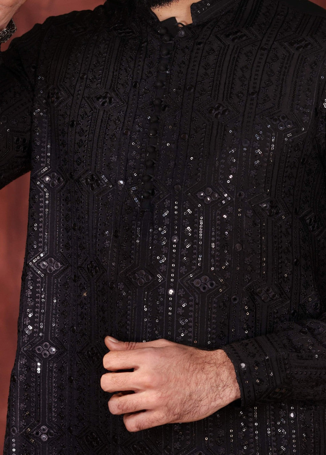 Rangari by Edge Republic Men RTW Embroidered Blended Cotton 2 Pcs Black CK 775  - Festive Collection