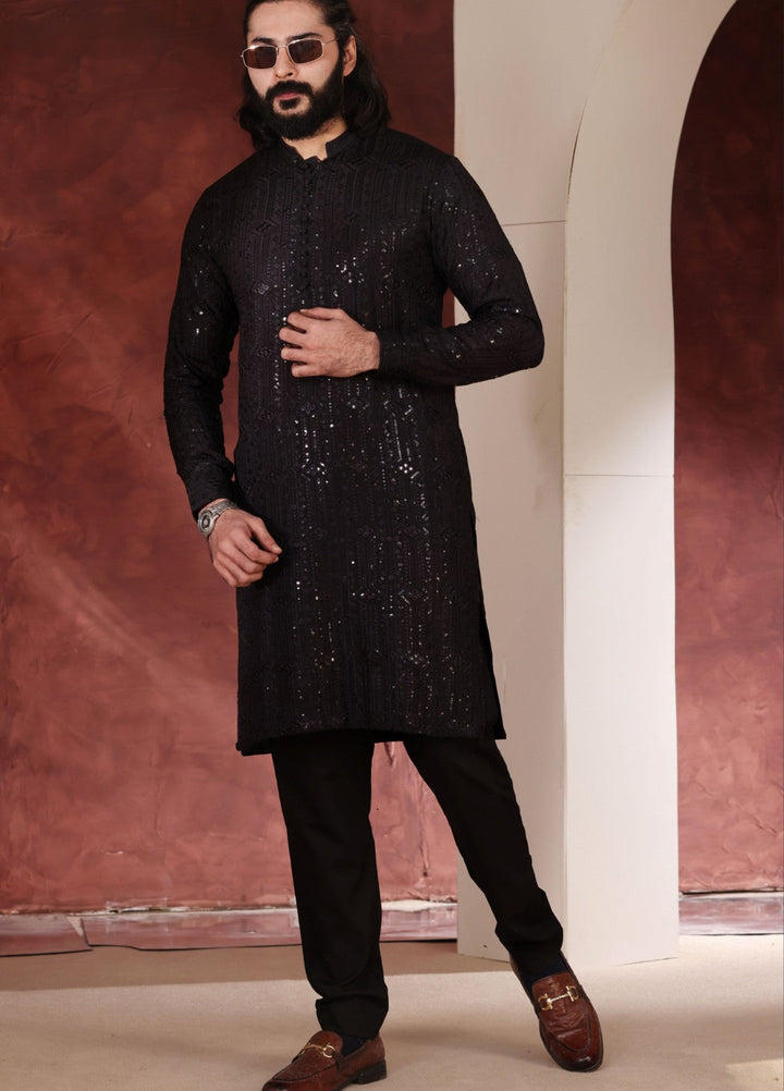 Rangari by Edge Republic Men RTW Embroidered Blended Cotton 2 Pcs Black CK 775  - Festive Collection