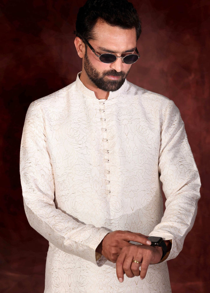Rangari by Edge Republic Men RTW Embroidered Blended Cotton 2 Pcs Off White CK 762  - Festive Collection