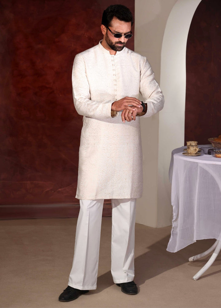 Rangari by Edge Republic Men RTW Embroidered Blended Cotton 2 Pcs Off White CK 762  - Festive Collection