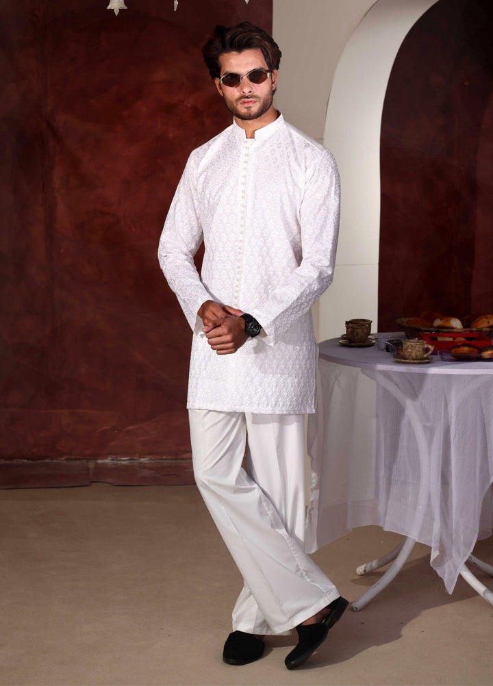 Rangari by Edge Republic Men RTW Embroidered Blended Cotton 2 Pcs White CK 759  - Festive Collection