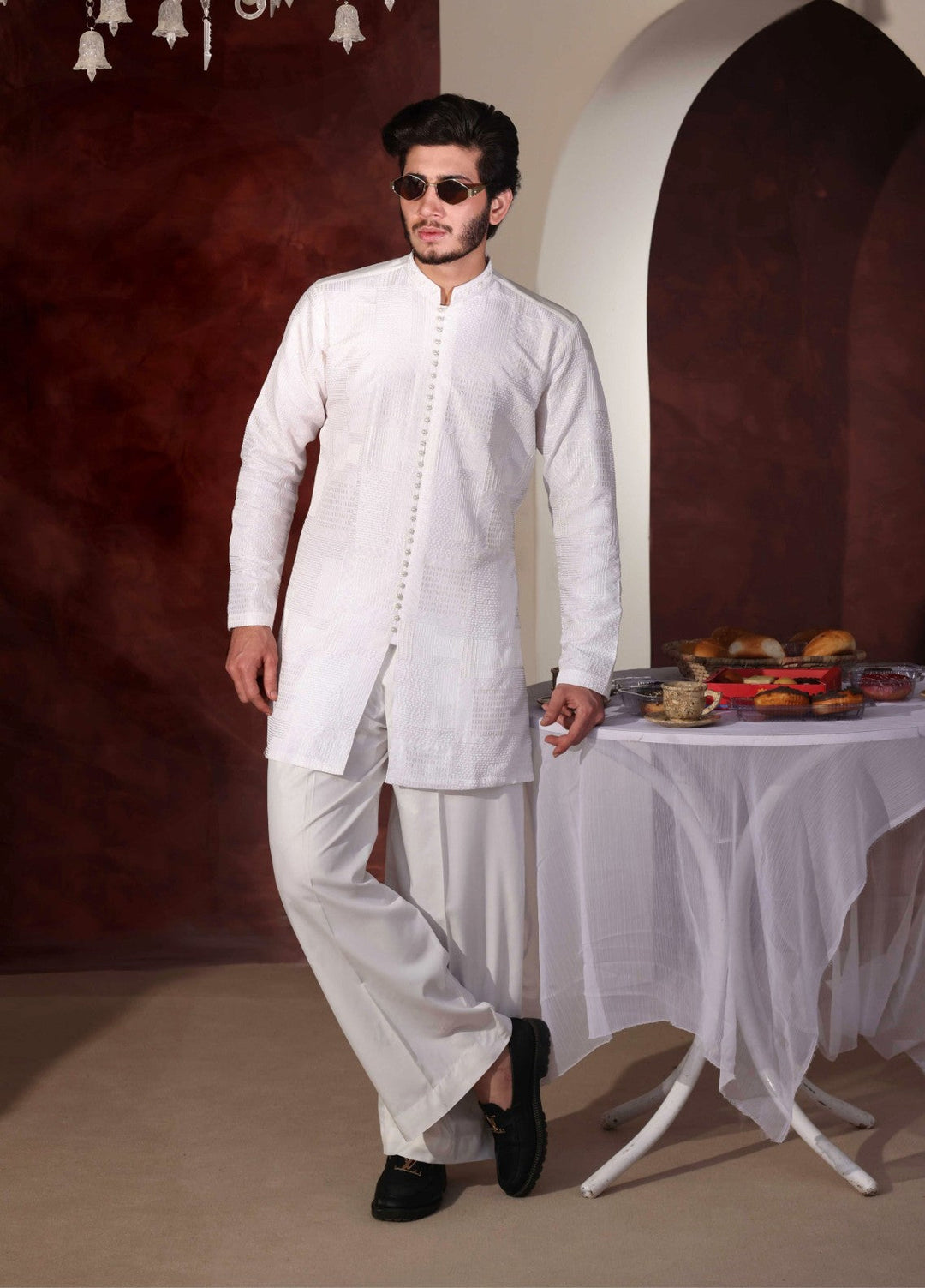 Rangari by Edge Republic Men RTW Embroidered Blended Cotton 2 Pcs White CK 760  - Festive Collection