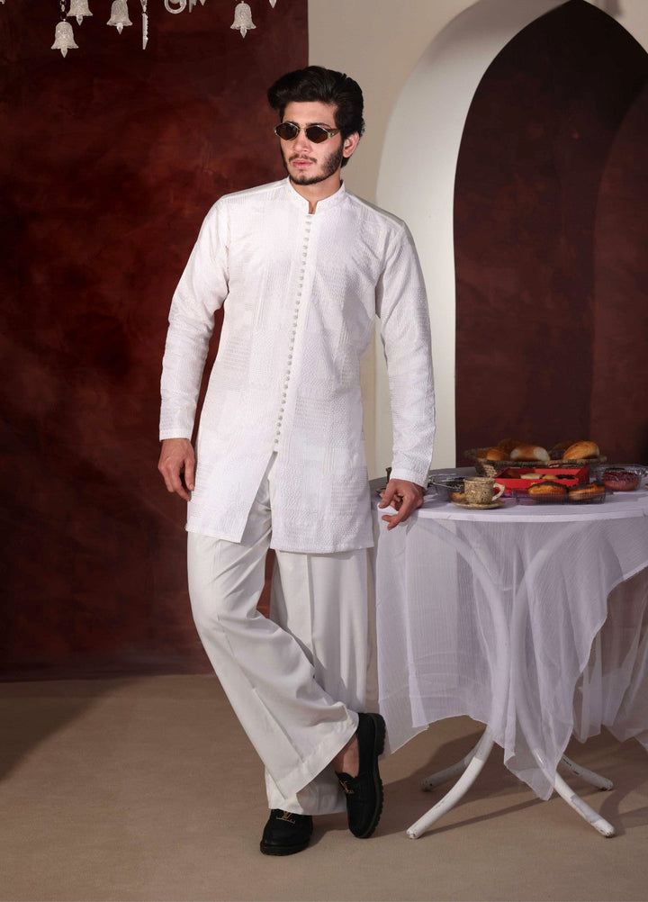 Rangari by Edge Republic Men RTW Embroidered Blended Cotton 2 Pcs White CK 760  - Festive Collection