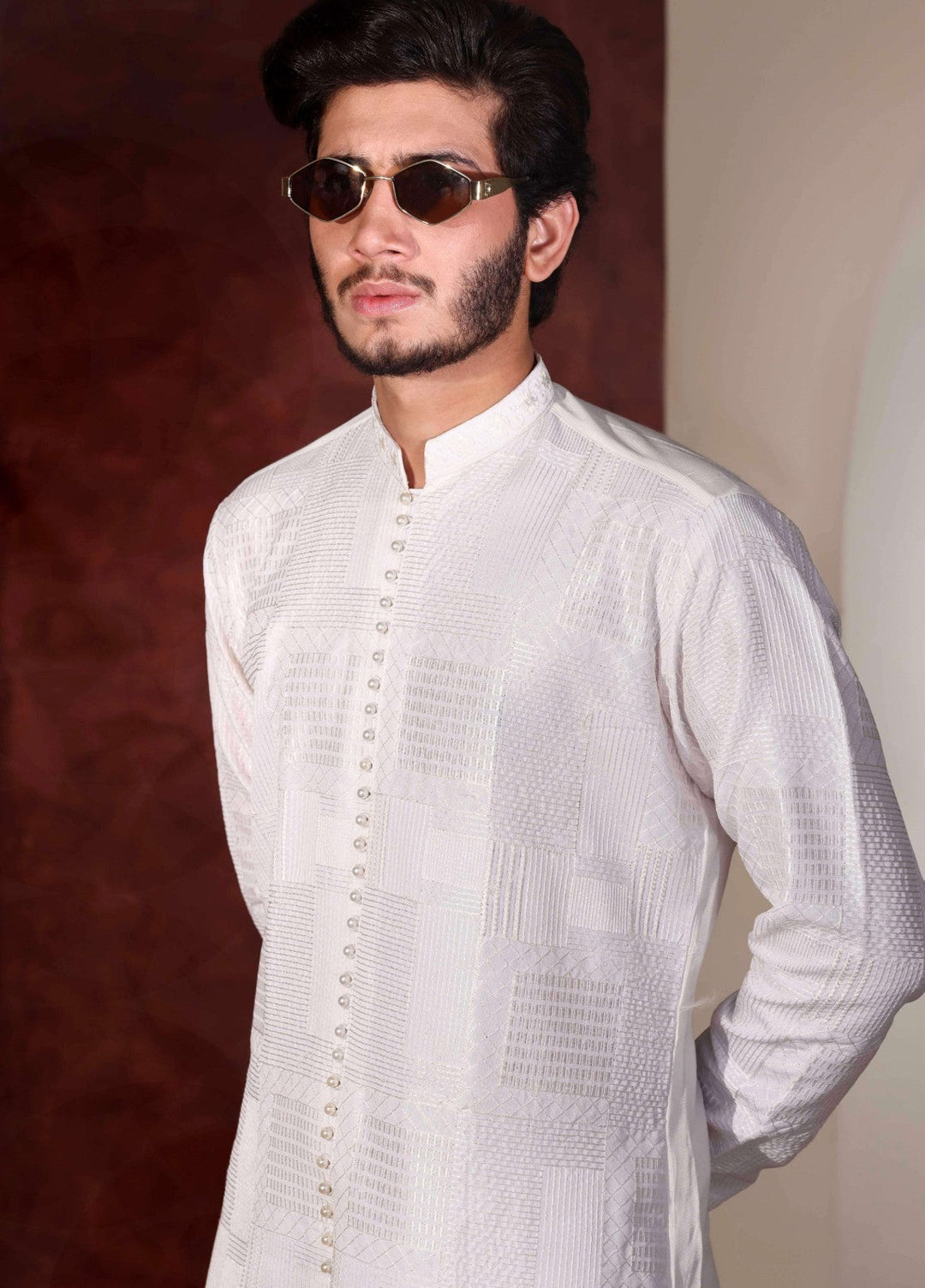 Rangari by Edge Republic Men RTW Embroidered Blended Cotton 2 Pcs White CK 760  - Festive Collection
