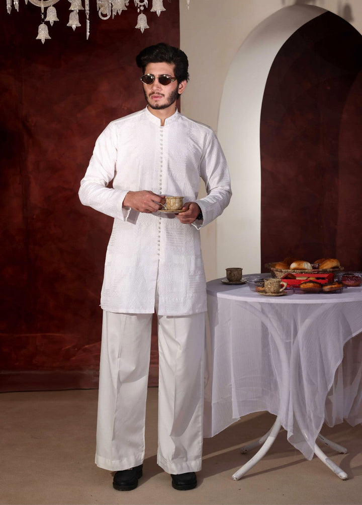 Rangari by Edge Republic Men RTW Embroidered Blended Cotton 2 Pcs White CK 760  - Festive Collection