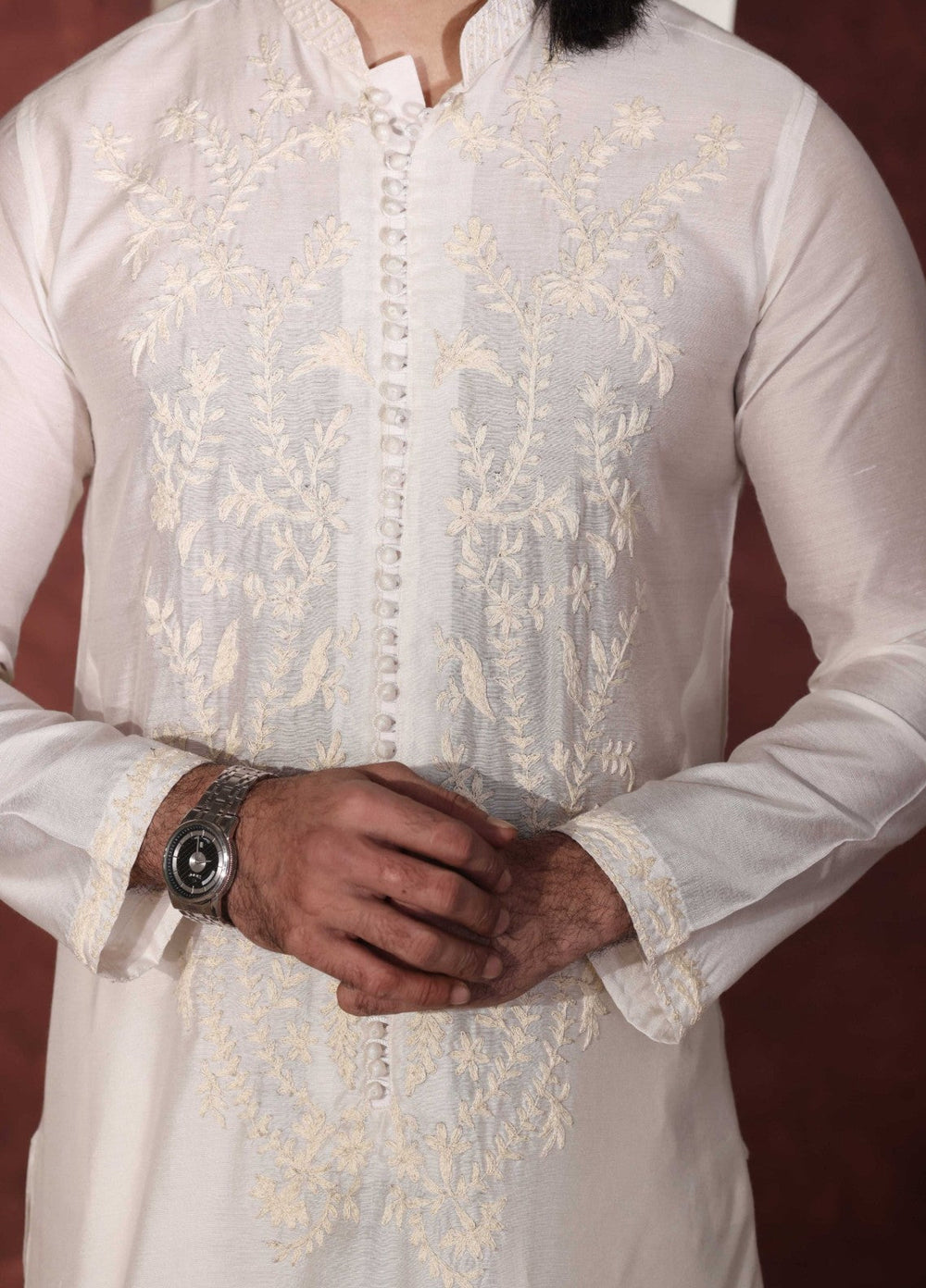 Rangari by Edge Republic Men RTW Embroidered Blended Cotton 2 Pcs Off White CK 761  - Festive Collection