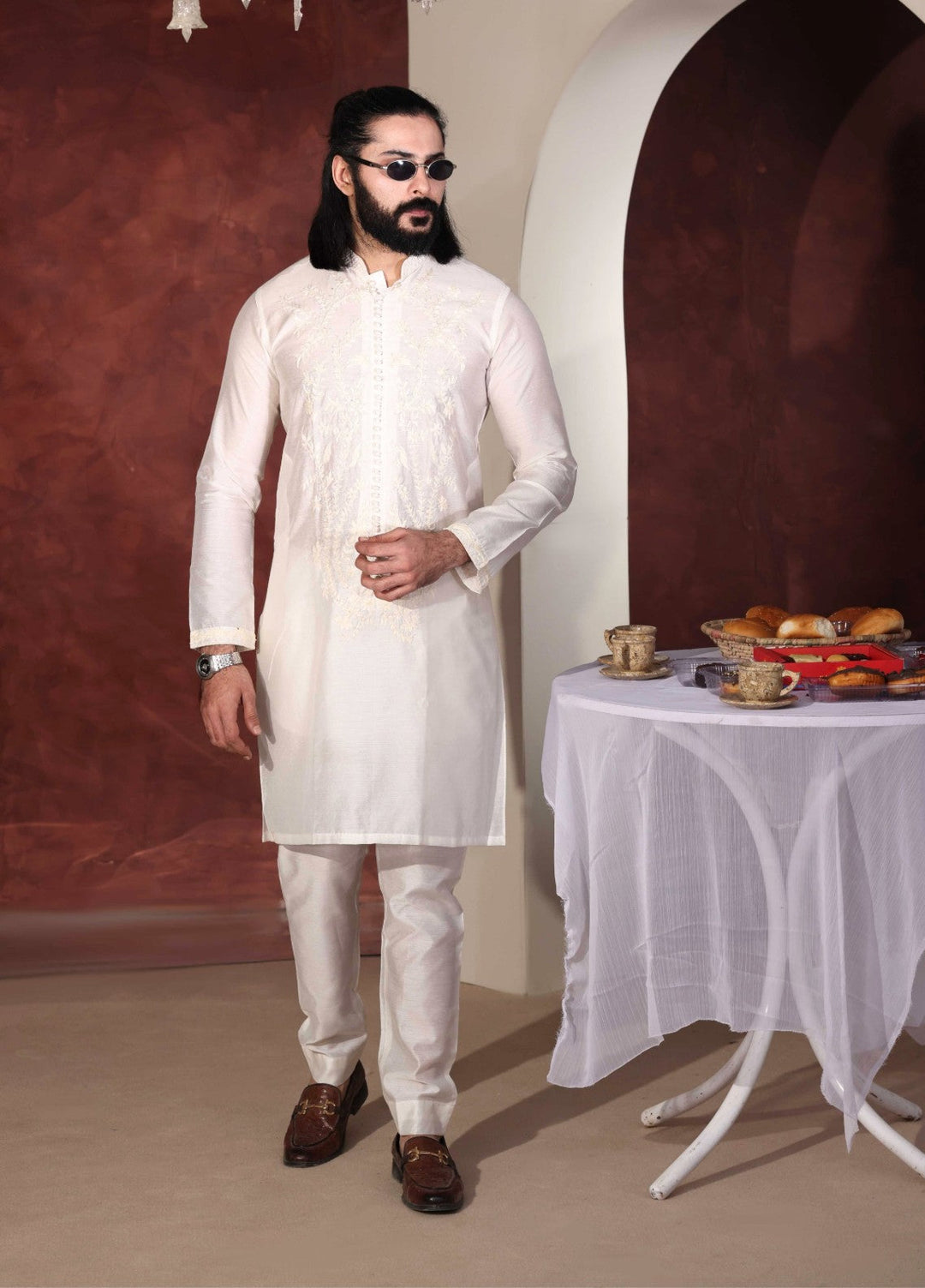 Rangari by Edge Republic Men RTW Embroidered Blended Cotton 2 Pcs Off White CK 761  - Festive Collection