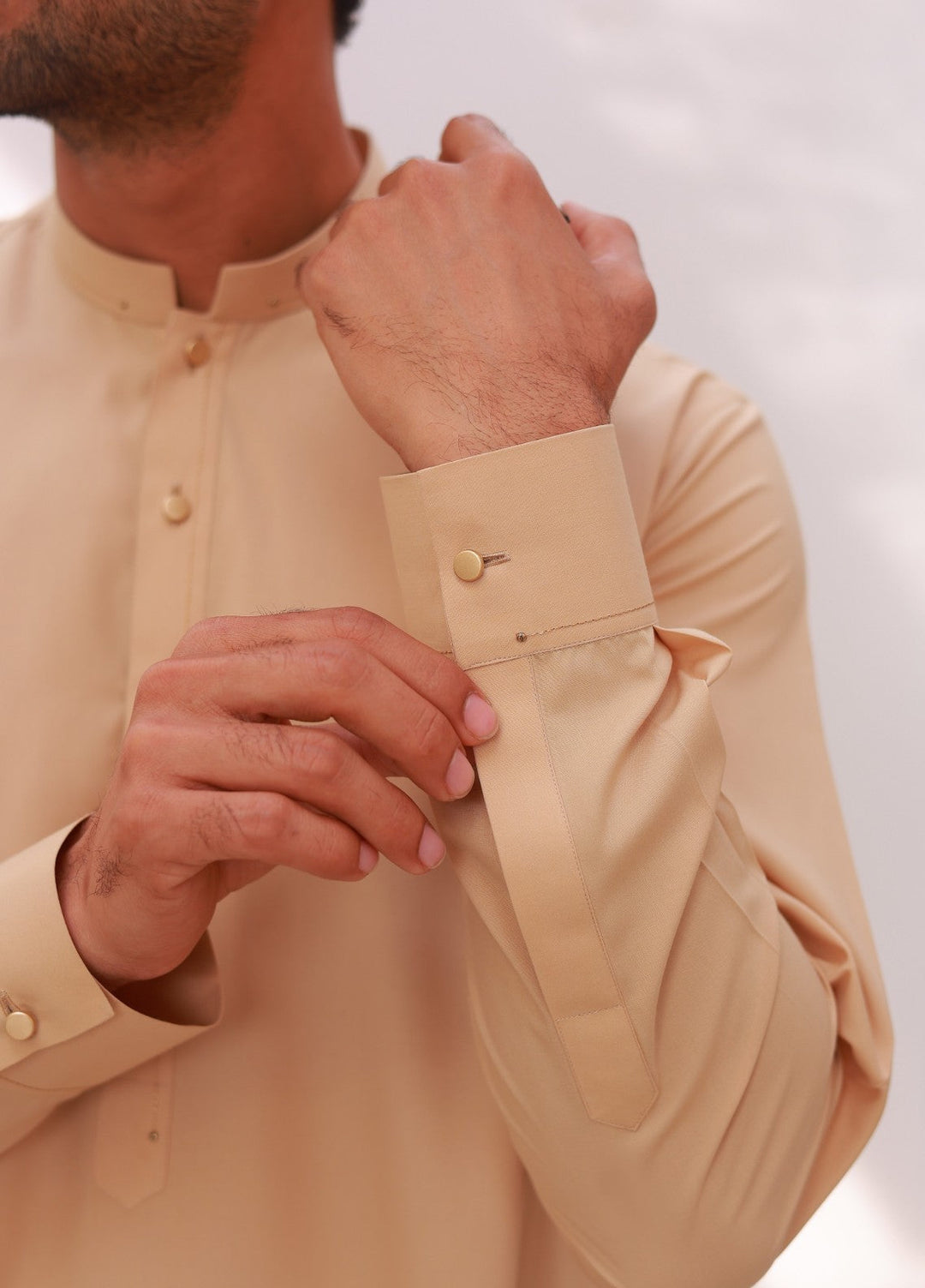 Khuzaim by Nomi Nisar Men RTW Wash N Wear Cream Kurta Pajama - Summer Collection